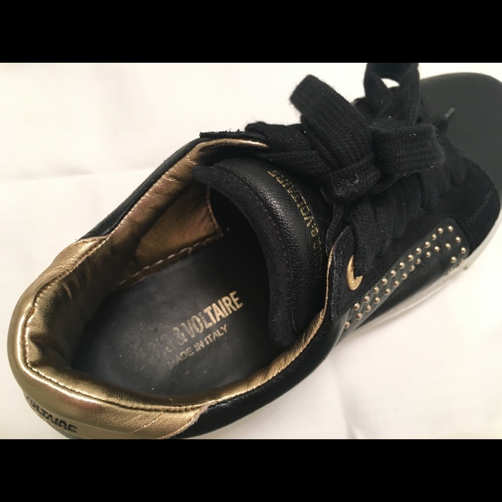 Zadig & Voltaire Black And Gold Skull Sneakers - Picture 7 of 8